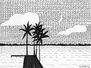 Night Over Crescent Lake Drawing by Katrina Gunn