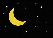 Night Sky with Moon and Stars  Painting by Shelli Fitzpatrick