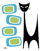 No Background Atomic Cat Blue Green Digital Art by Donna Mibus