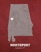Northport Alabama City Map Founded 1871 University of Alabama Color Palette Mixed Media by Design Turnpike