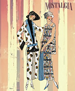 Nostagia Woman Vintage Fashion 1920s, Retro Background, Colorful Stripes Vintage Grunge Texture, 04 Mixed Media by Mounir Khalfouf