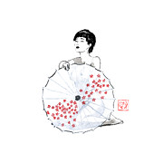 Nude Geisha Behind Umbrella Drawing by Pechane Sumie
