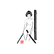 Nude Samurai Geisha Drawing by Pechane Sumie