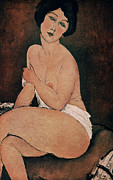 'Nude Sitting on a Couch', 1917, Oil on canvas, 100 x 65 cm. AMEDEO MODIGLIANI -1884-1920-. Painting by Amedeo Modigliani -1884-1920-