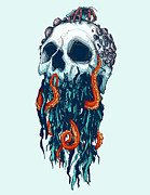 Ocean Elemental Skull Drawing by Ludwig Van Bacon