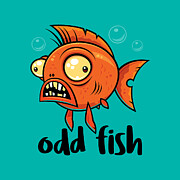 Odd Fish Quirky Funny Orange Goldfish Cartoon Digital Art by John Schwegel
