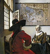 Officer and Laughing Girl by Johannes Vermeer 1657 Painting by Johannes Vermeer
