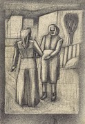 Ohne Titel zwei Frauen around  art Drawing by Karl Wiener Austrian