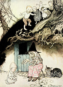 Old Woman who Lived in a Shoe from Mother Goose 1913 Drawing by Arthur Rackham