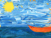 Orange Boat Painting by Sharon Yencharis