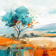Orange Modern Landscape Digital Art by Lourry Legarde