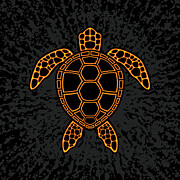 Orange Neon Lava Sea Turtle Design Digital Art by John Schwegel