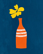Orange Vase with Yellow Flower- Art by Linda Woods Mixed Media by Linda Woods