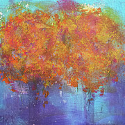 ORCHARD Landscape Painting Orange Pink Purple Blue Painting by Lynnie Lang