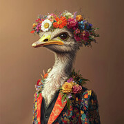 Ostrich In A Floral Suit Ai Art by Lori Lea Studios