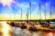 Ottawa River marina at golden light Mixed Media by Tatiana Travelways