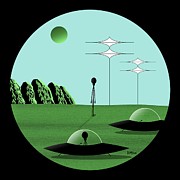 Outer Space Scene in Green Digital Art by Donna Mibus