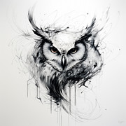 Owl Black and White Art Painting by Lourry Legarde Owl Black and White Art Painting by Lourry Legarde