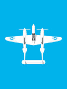 P-38 Lightning WWII Fighter Aircraft - Landscape Cyan Digital Art by Organic Synthesis