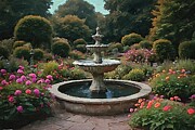 Painting of a classical English garden Digital Art by Vintage Wall Art