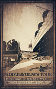Paris Havre New York Retro Vintage Travel Poster 1920 Sepia  Photograph by Carol Japp