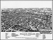 Paris Texas Vintage Map Birds Eye View 1885 Black and White  Drawing by Carol Japp