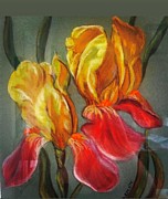 Bi-color Gold and Purple German Bearded Iris in Pastel Pencils and Chalk Painting by Catherine Ludwig Donleycott