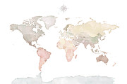 Pastel Blush World Map Art Digital Art by Aga and Artur Szafranscy