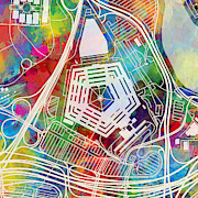 Pentagon Arlington Virginia Watercolor Map Digital Art by Michael Tompsett