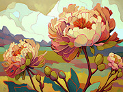 Peony Landscape Painting by Naxart Studio