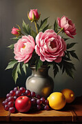 Peony Wall Art Floral Still Life Oil Painting Digital Art by Vintage Wall Art