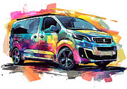 Peugeot Traveller watercolor abstract vehicle Painting by Clark Leffler