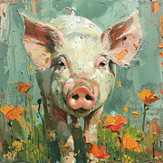 Piggy In The Poppies Painting by Tina LeCour Piggy In The Poppies Painting by Tina LeCour
