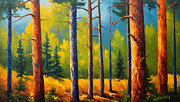 Pine tree trunks in a forest - impressionist painting Digital Art by Nicko Prints