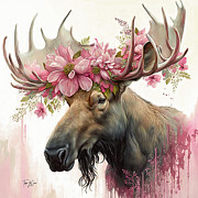 Pink Daisy Moose Painting by Tina LeCour Pink Daisy Moose Painting by Tina LeCour