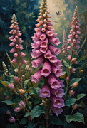 Pink Foxgloves Wall Art Floral Oil Painting Digital Art by Vintage Wall Art