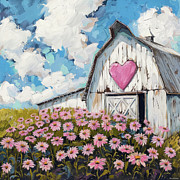 Pink Heart Barn In The Daises Painting by Tina LeCour