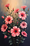Pink Petunias Wall Art Vintage Floral Oil Painting Digital Art by Vintage Wall Art
