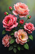Pink Roses Wall Art Floral Oil Painting Digital Art by Vintage Wall Art