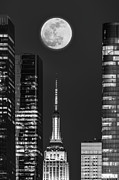 Pink Super-Moon Over NYC BW Photograph by Susan Candelario Pink Super-Moon Over NYC BW Photograph by Susan Candelario