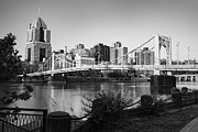 Pittsburgh Riverfront Skyline And Clemente Bridge - Black And White Photograph by Gregory Ballos Pittsburgh Riverfront Skyline And Clemente Bridge - Black And White Photograph by Gregory Ballos