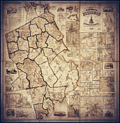 Plymouth Massachusetts Vintage Antique Map 1857 Sepia Drawing by Carol Japp