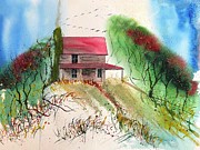 Poindexter 1908 Ancestral Homested and Farm ar Smith Mountain Lake in Virginia  Painting by Catherine Ludwig Donleycott