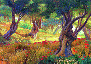 Poppies and Olive Trees Painting by Jane Small