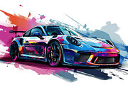 Porsche 911 GT3 RS watercolor abstract vehicle Painting by Clark Leffler