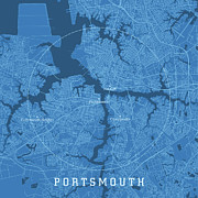 Portsmouth VA City Vector Road Map Blue Text Digital Art by Frank Ramspott