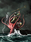 Poseidon vs. the Kraken Digital Art by Daniel Eskridge