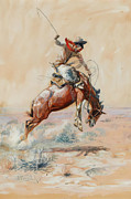 Powder River, Let 'er Buck Painting by Charles Marion Russell