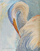 Preening Egret Painting by Melinda Hughes-Berland