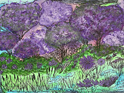 Purple Doodle Scene Mixed Media by Lisa Neuman